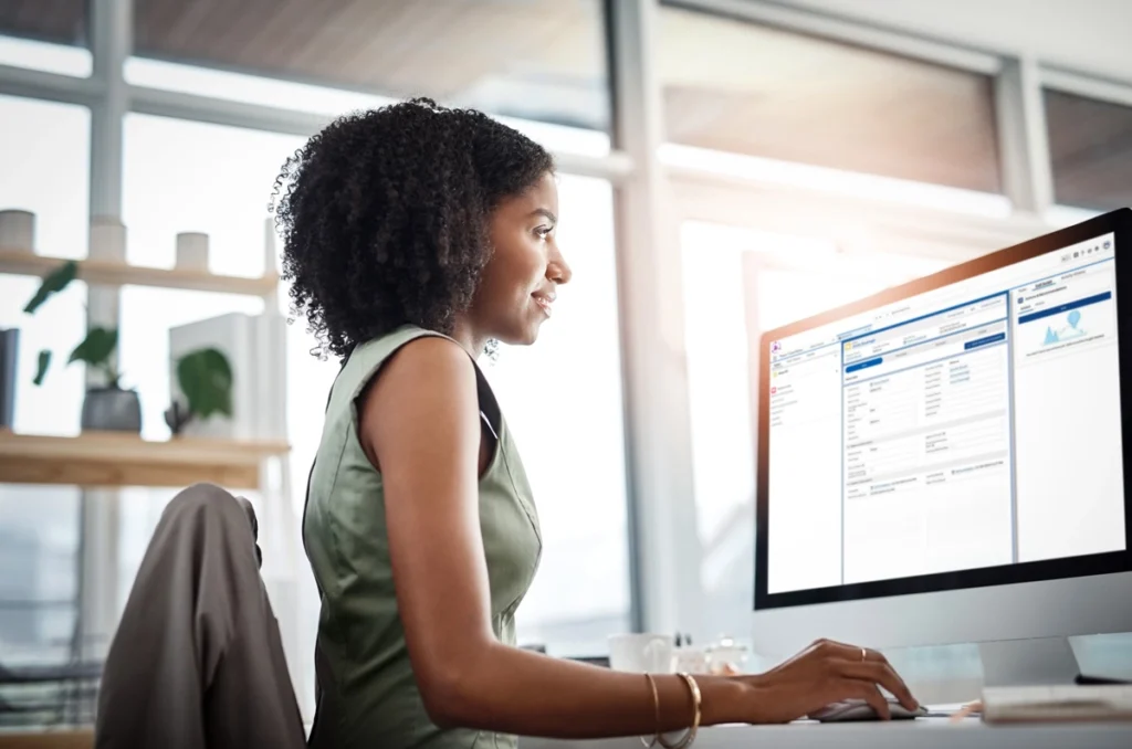woman using computer