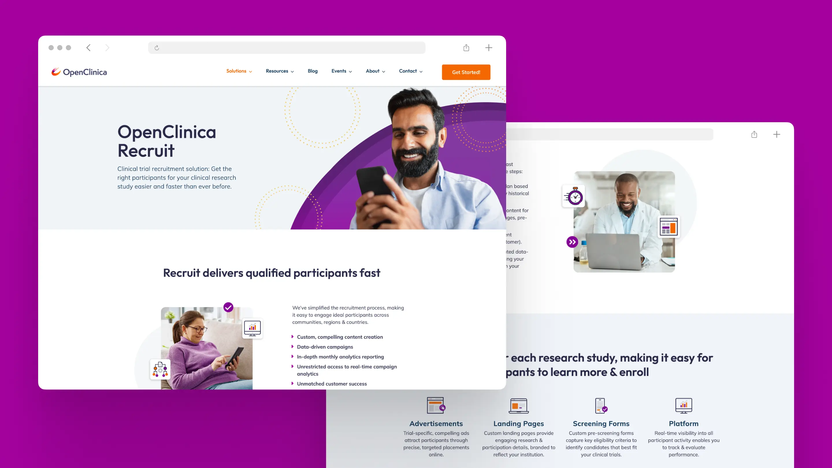 OpenClinica website screens