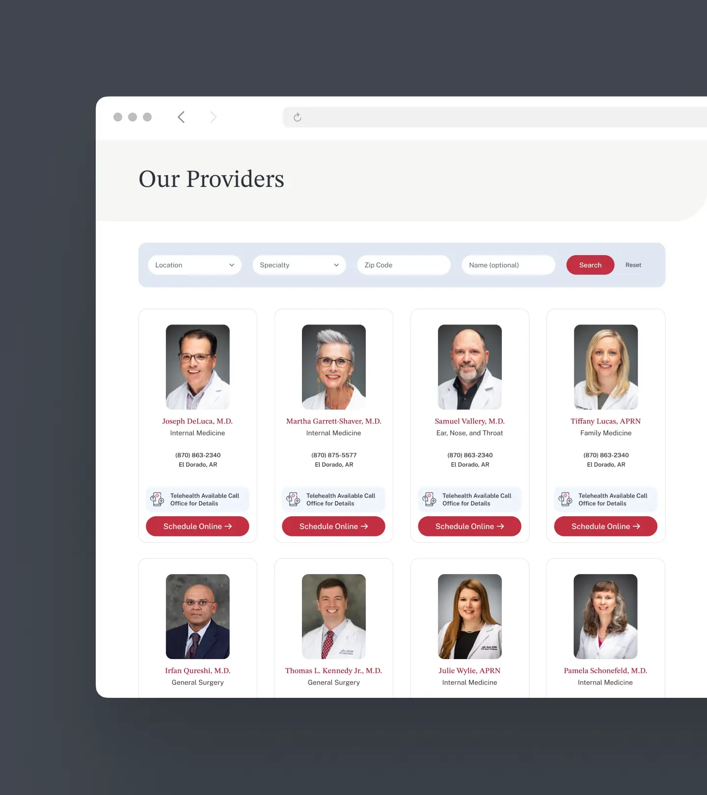 Find a Provider page
